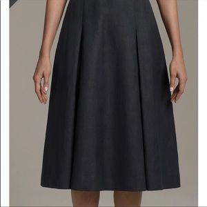 MM Lafleur Astoria Midi Length Pleated Linen Blend Skirt in Harbor Blue